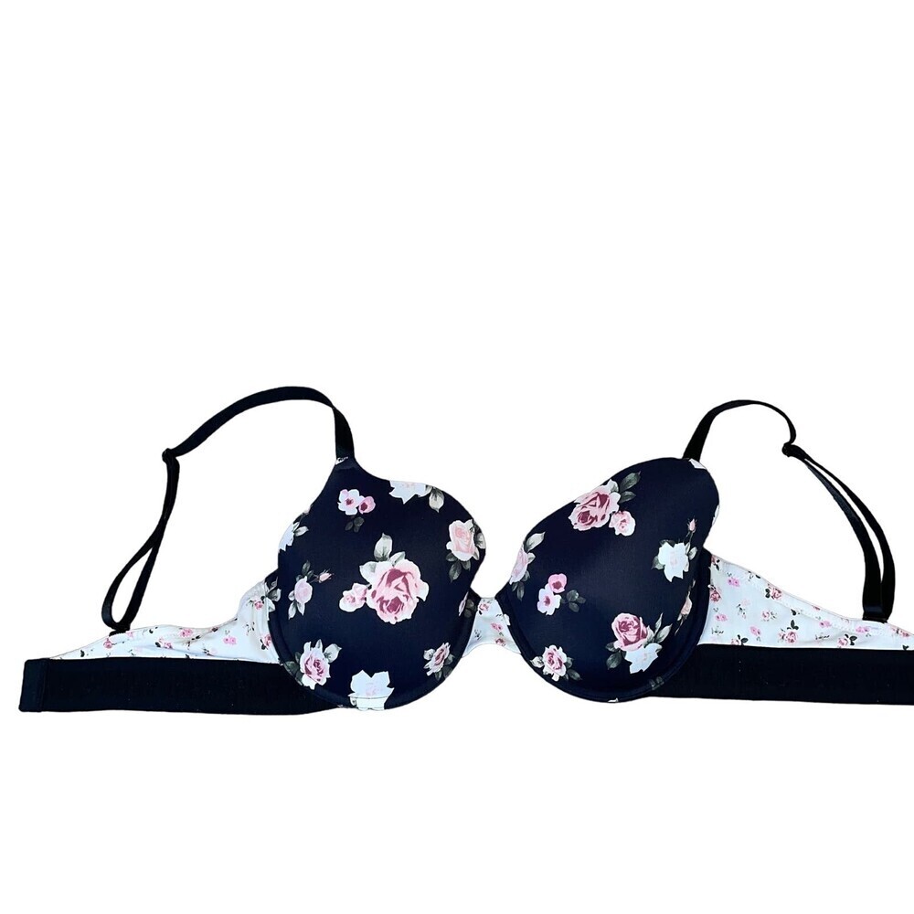 PINK Victoria's Secret bra floral print underwire push up lightly padded 36" D